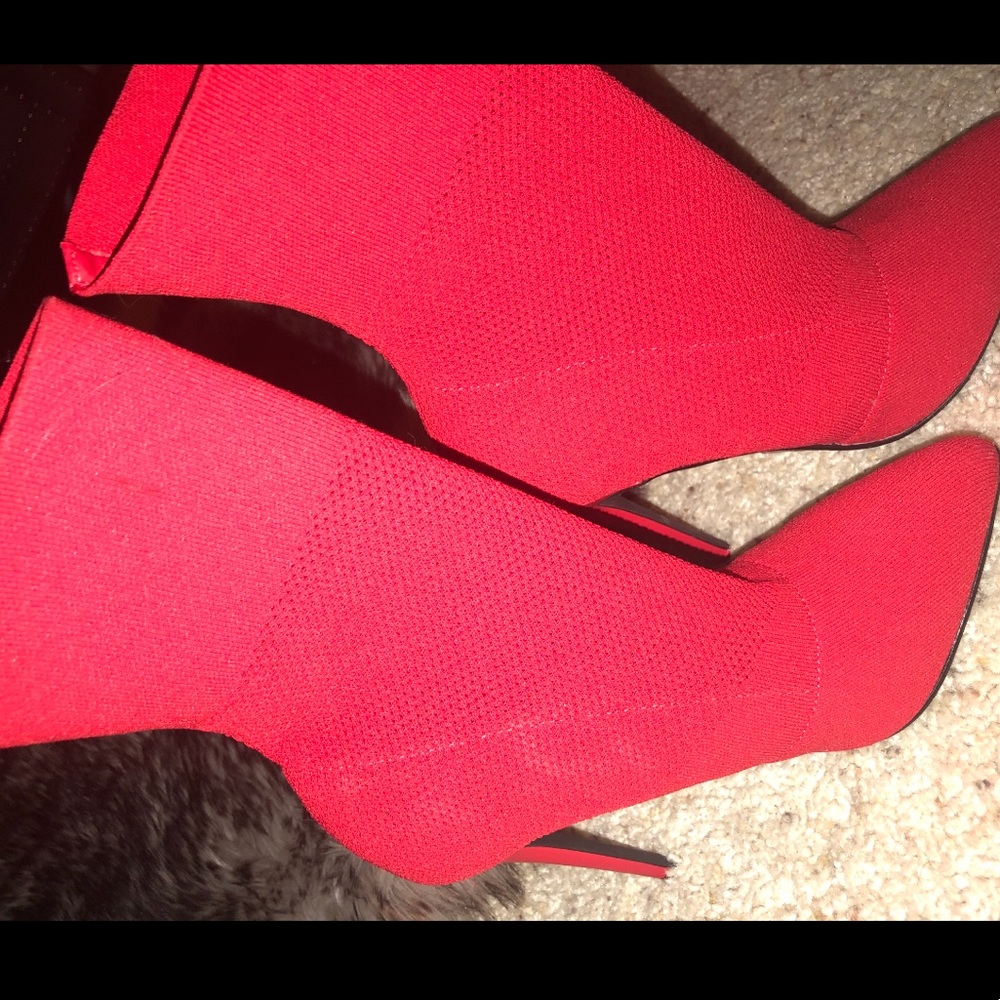 AQUA Red Red Stretch High Heel Sock Booties